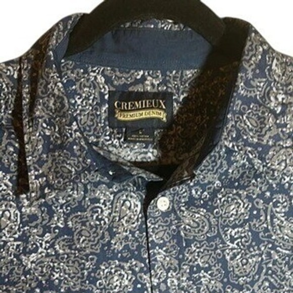 Cremieux‎ Premium Denim Shirt L Blue Gray Paisley Print Long Sleeve Casual - Picture 1 of 7